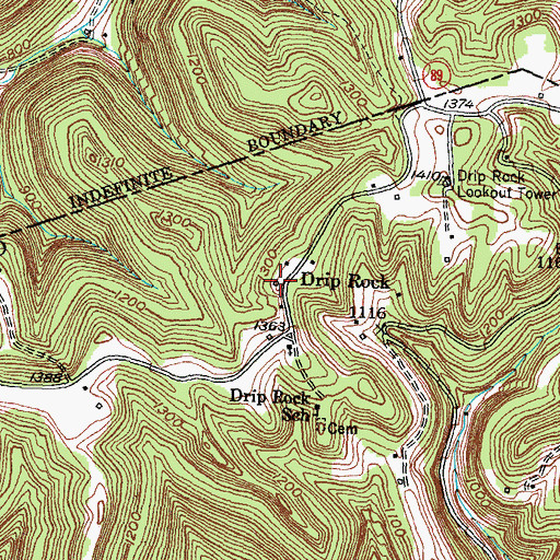 Topographic Map of Drip Rick Post Office (historical), KY