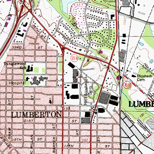 Topographic Map of Biggs Park Mall Shopping Center, NC