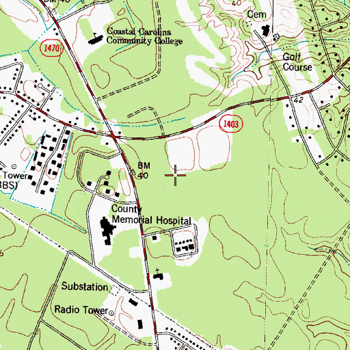 Topographic Map of Jacksonville Mall Shopping Center, NC