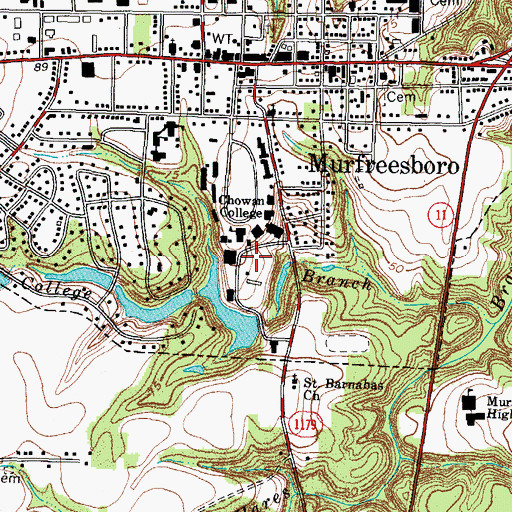 Topographic Map of Chowan University - Camp Hall, NC