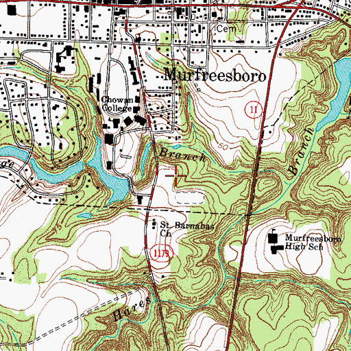 Topographic Map of Chowan University - Helms Center, NC