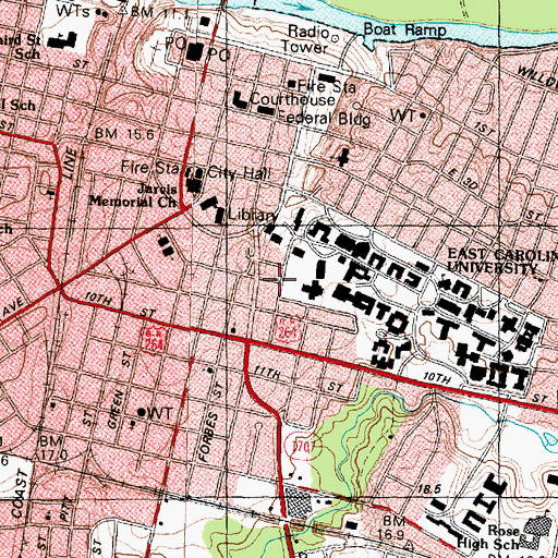 Topographic Map of East Carolina University - Greenville Student Recreation Center, NC