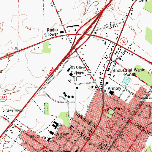 Topographic Map of Mount Olive College - Communications Building, NC