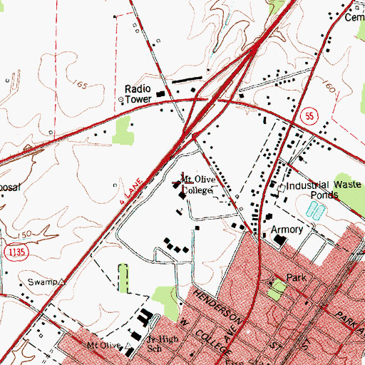 Topographic Map of Mount Olive College - Henderson Building, NC