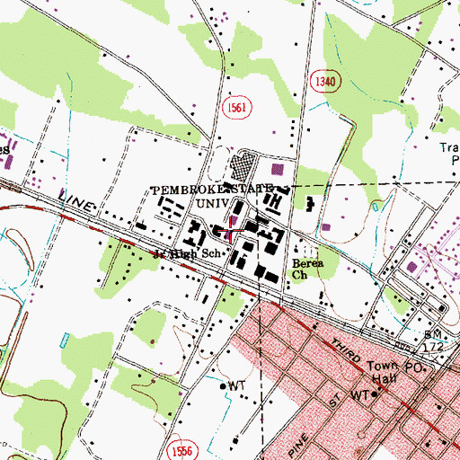 Topographic Map of University of North Carolina - Pembroke Campus Belk Residence Hall, NC