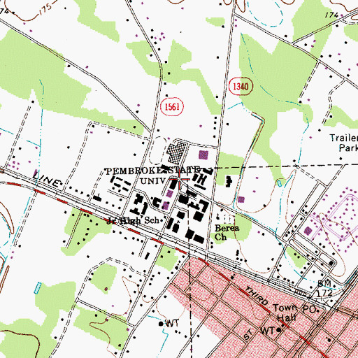 Topographic Map of University of North Carolina - Pembroke Campus Business Administration Building, NC