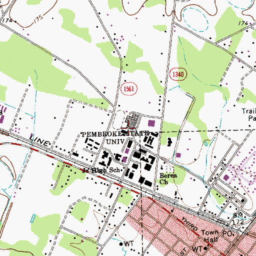 Topographic Map of University of North Carolina - Pembroke Campus Business Services Building, NC