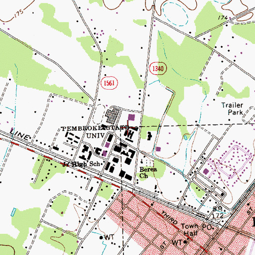 Topographic Map of University of North Carolina - Pembroke Campus Chavis University Center, NC