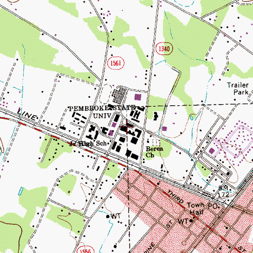Topographic Map of University of North Carolina - Pembroke Campus D F Lowry Building, NC