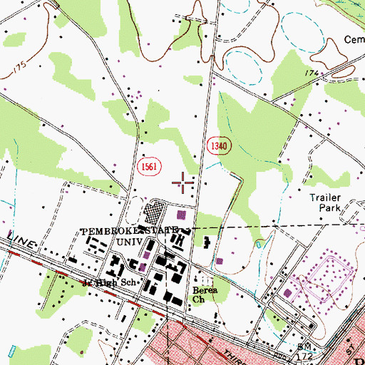 Topographic Map of University of North Carolina - Pembroke Campus Dial Humanities Building, NC
