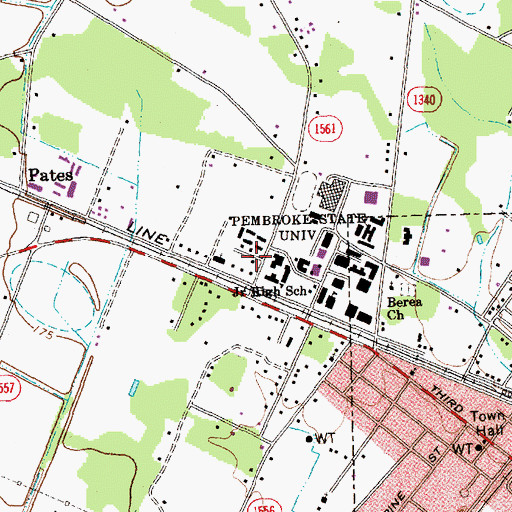 Topographic Map of University of North Carolina - Pembroke Campus Dogwood Building, NC