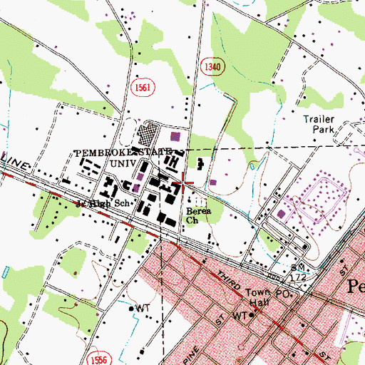 Topographic Map of University of North Carolina - Pembroke Campus Jacobs Hall, NC