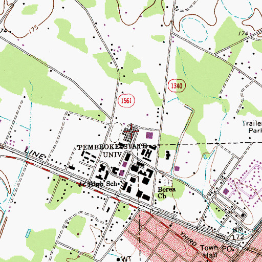 Topographic Map of University of North Carolina - Pembroke Campus Jones Athletic Center, NC