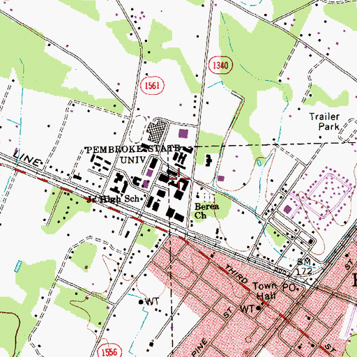 Topographic Map of University of North Carolina - Pembroke Campus Locklear Hall, NC