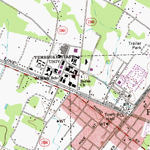 Topographic Map of University of North Carolina - Pembroke Campus Moore Hall, NC