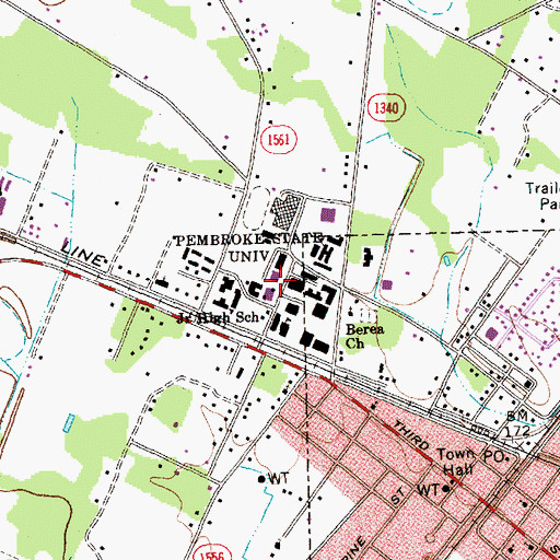 Topographic Map of University of North Carolina - Pembroke Campus North Residence Hall, NC