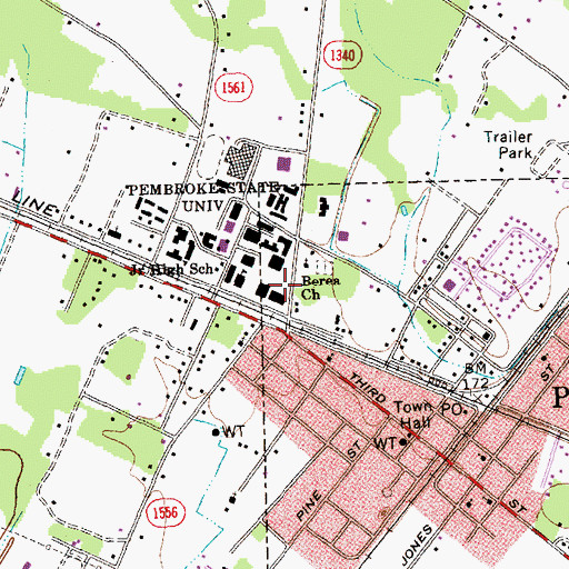 Topographic Map of University of North Carolina - Pembroke Campus Oxendine Science Building, NC