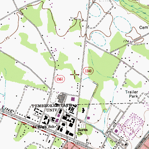 Topographic Map of University of North Carolina - Pembroke Campus Sampson Building, NC
