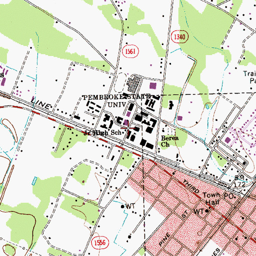 Topographic Map of University of North Carolina - Pembroke Campus Student Health Services, NC