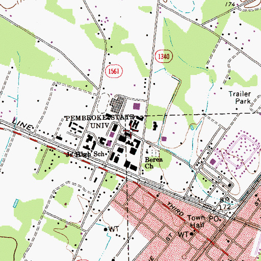 Topographic Map of University of North Carolina - Pembroke Campus Wellons Residence Hall, NC