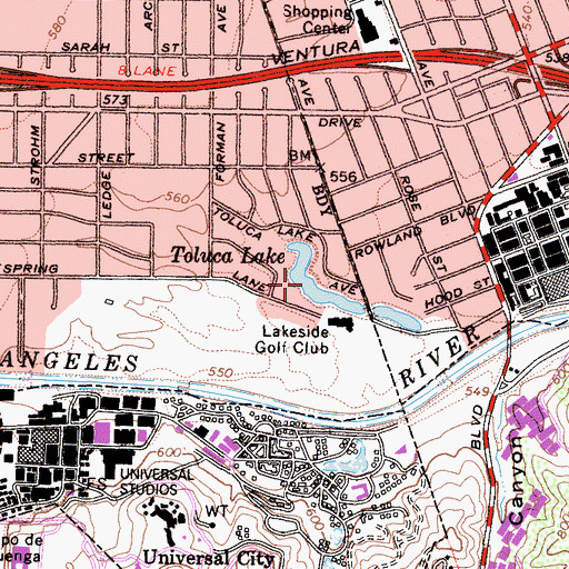 Topographic Map of Toluca Lake, CA