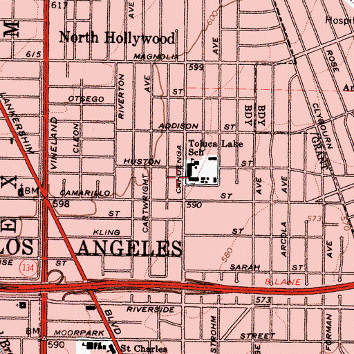 Topographic Map of Toluca Lake Elementary School, CA