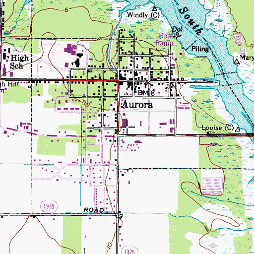 Topographic Map of Aurora Post Office, NC