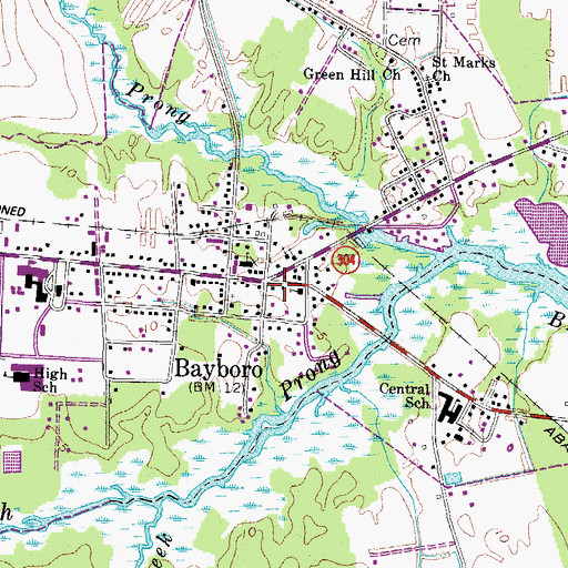 Topographic Map of Bayboro Post Office, NC