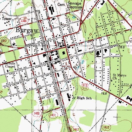 Topographic Map of Burgaw Post Office, NC