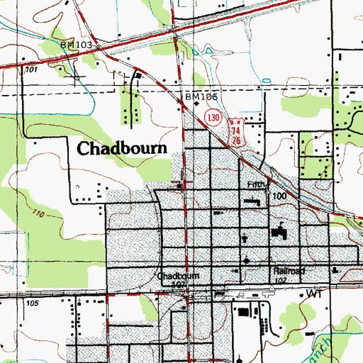 Topographic Map of Chadbourn Post Office, NC