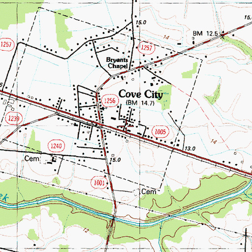Topographic Map of Cove City Post Office, NC
