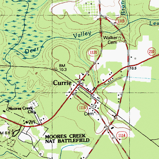 Topographic Map of Currie Post Office, NC