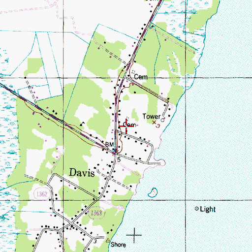 Topographic Map of Davis Post Office, NC
