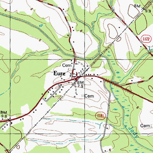 Topographic Map of Eure Post Office, NC