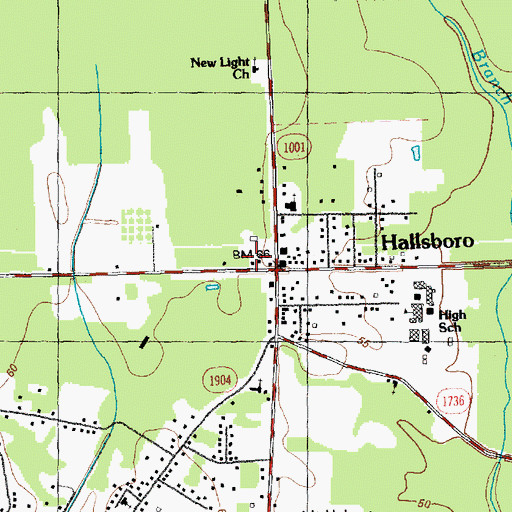 Topographic Map of Hallsboro Post Office, NC