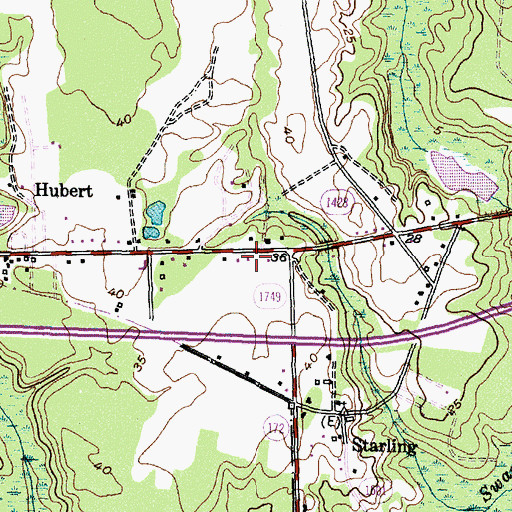 Topographic Map of Hubert Post Office, NC