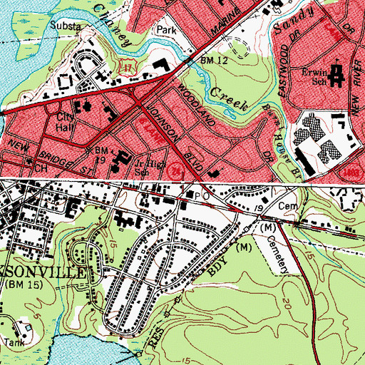 Topographic Map of Jacksonville Post Office, NC
