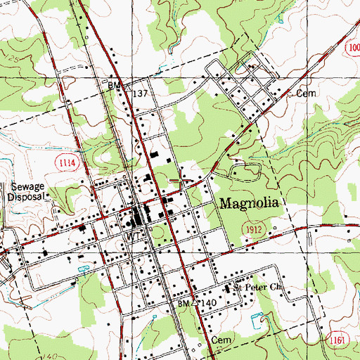 Topographic Map of Magnolia Post Office, NC