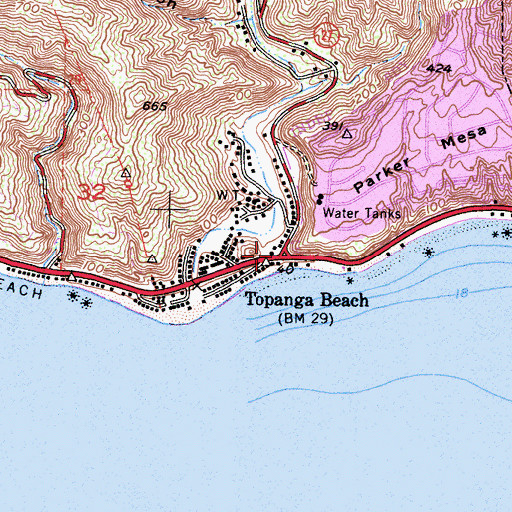 Topographic Map of Topanga Beach, CA