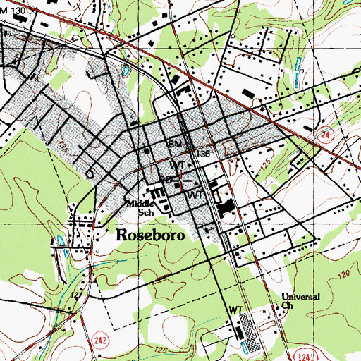 Topographic Map of Roseboro Post Office, NC