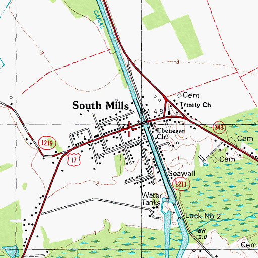 Topographic Map of South Mills Post Office, NC