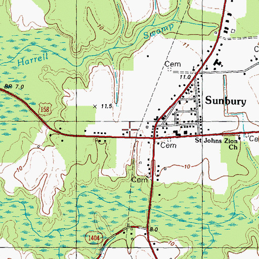 Topographic Map of Sunbury Post Office, NC