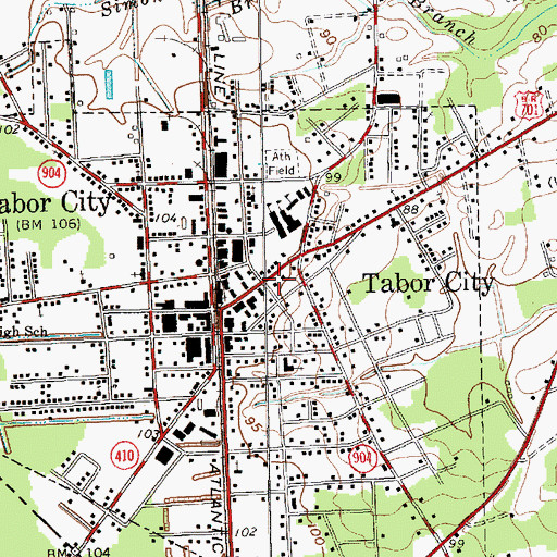 Topographic Map of Tabor City Post Office, NC