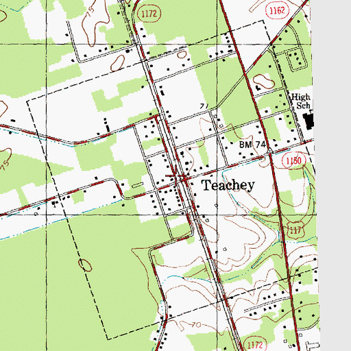 Topographic Map of Teachey Post Office, NC
