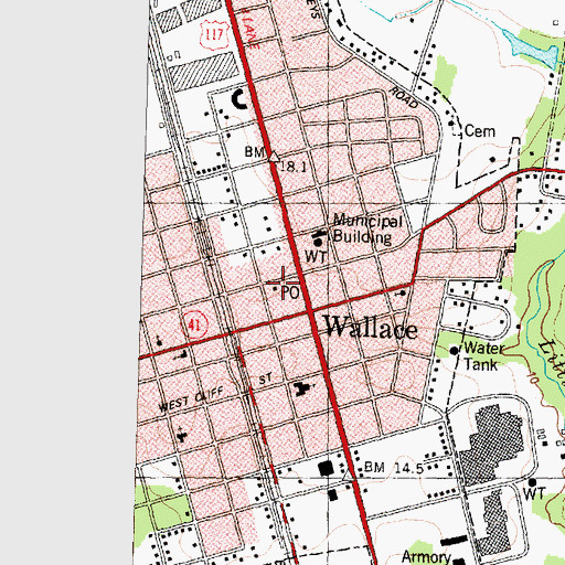 Topographic Map of Wallace Post Office, NC