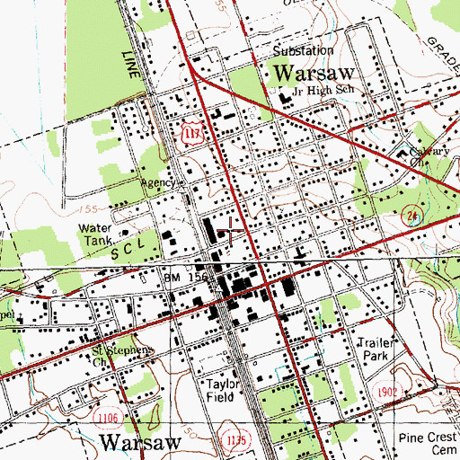 Topographic Map of Warsaw Post Office, NC
