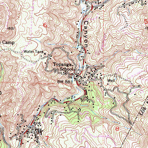 Topographic Map of Topanga School, CA