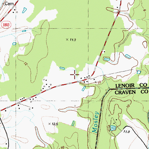 Topographic Map of John Hill Mobile Home Park, NC