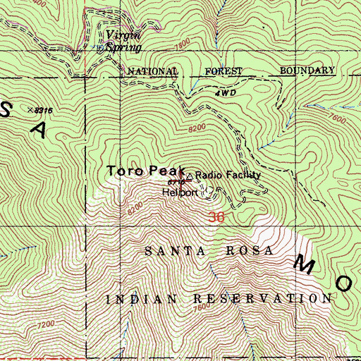 Topographic Map of Toro Peak, CA