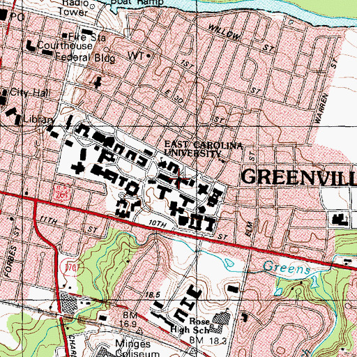 Topographic Map of East Carolina University - McGinnis Theatre, NC